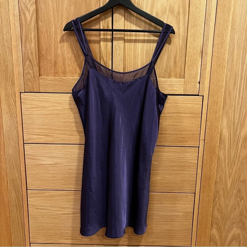 Oscar De La Renta Satin Slip and Robe Set Vintage Purple Size Large Pink Label